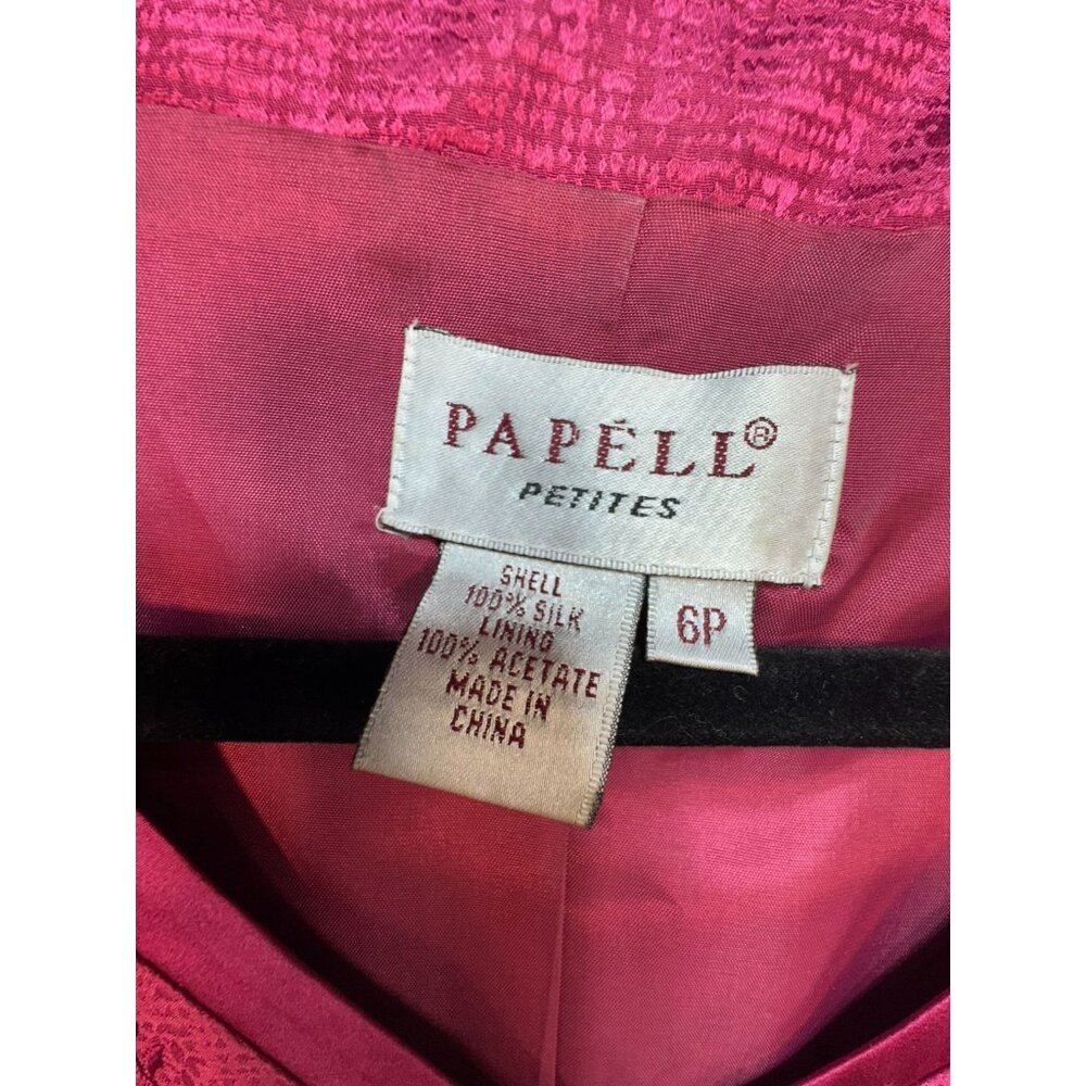 Papell Petites 2-Piece Silk Skirt Suit Set Size 6P Fuchsia - Picture 2 of 16